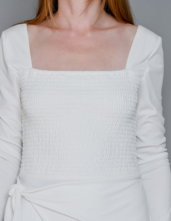 PRIVACY PLEASE White Smocked Mini Wrap Dress NWT (M)