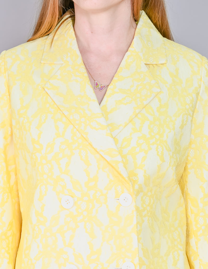 CALVIN LUO Yellow Lace Double-Breasted Coat NWT (S)