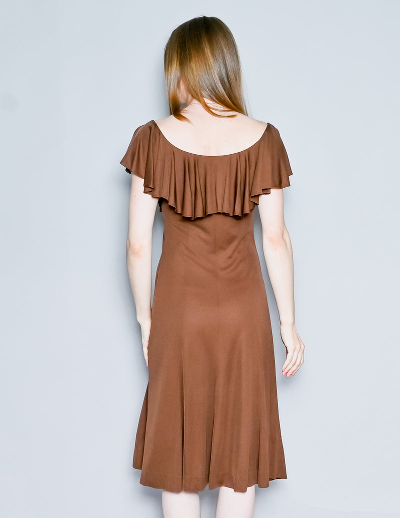 EMILIO PUCCI Vintage Brown Ruffle Top Brown Dress (6)