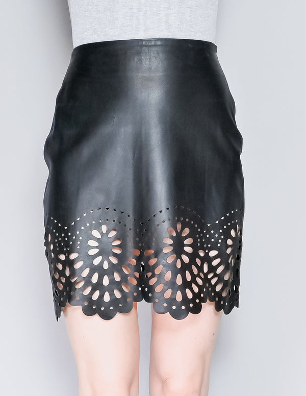 MARISTELA ALMEIDA Laser Cut Leather Mini Skirt (S)