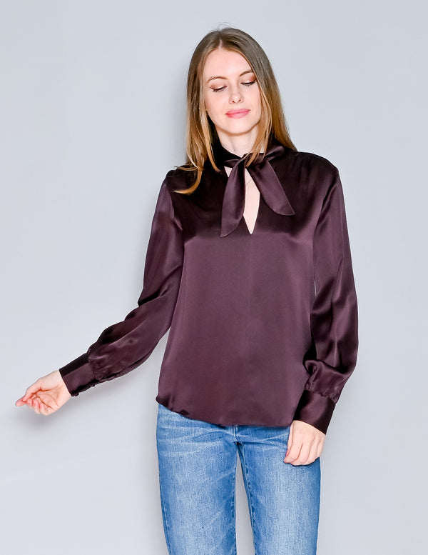 AMANDA UPRICHARD Henrietta Cocoa Brown Silk Long sleeve Top New (S)