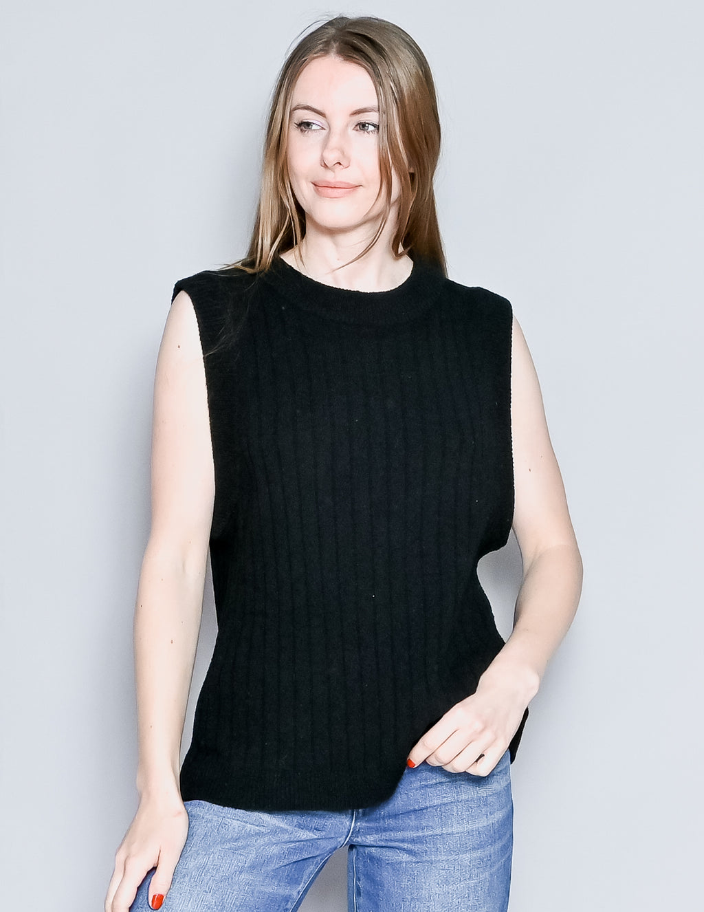 FILIPPA HAGG Black Ribbed Knit Sweater Vest (M) – Fashion Without