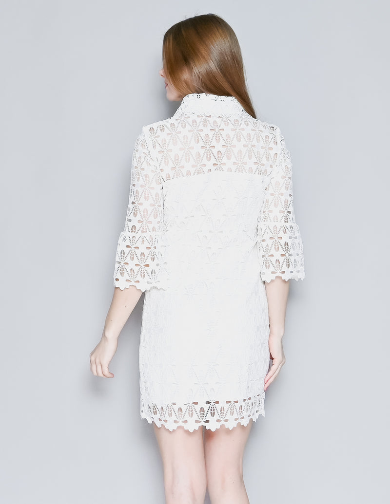 SANDRO Lace Mini Shirt Dress In Ivory (M)
