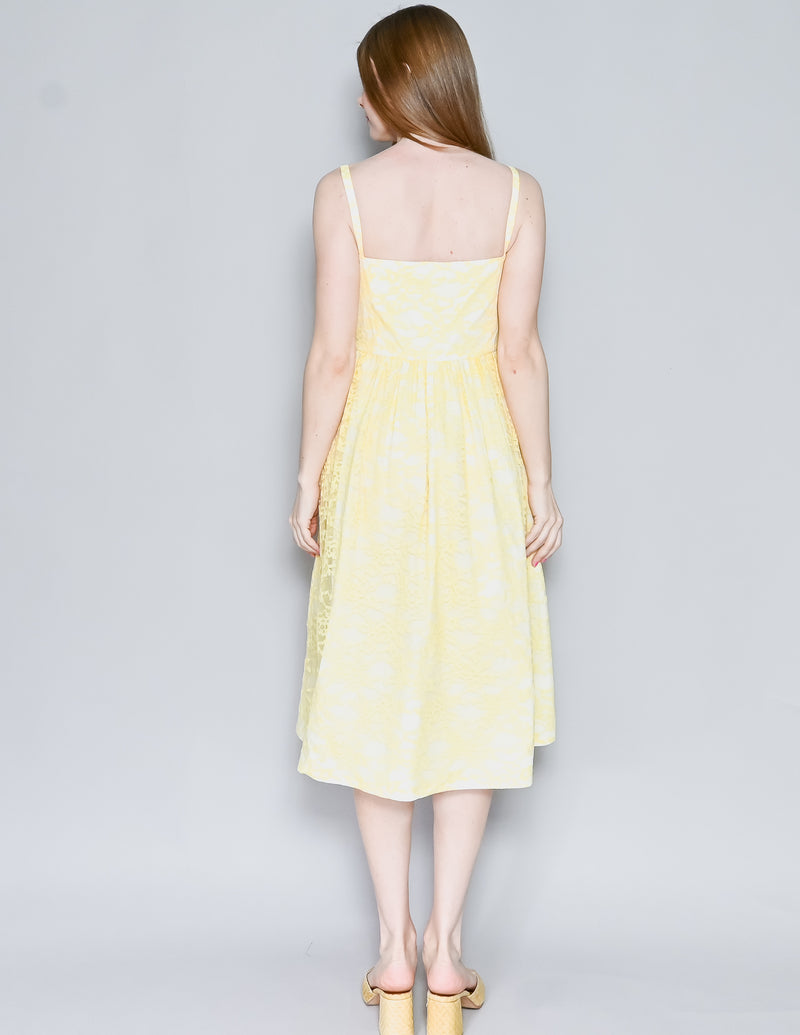 CALVIN LUO Yellow Lace Overlay A-line Dress NWT (M)