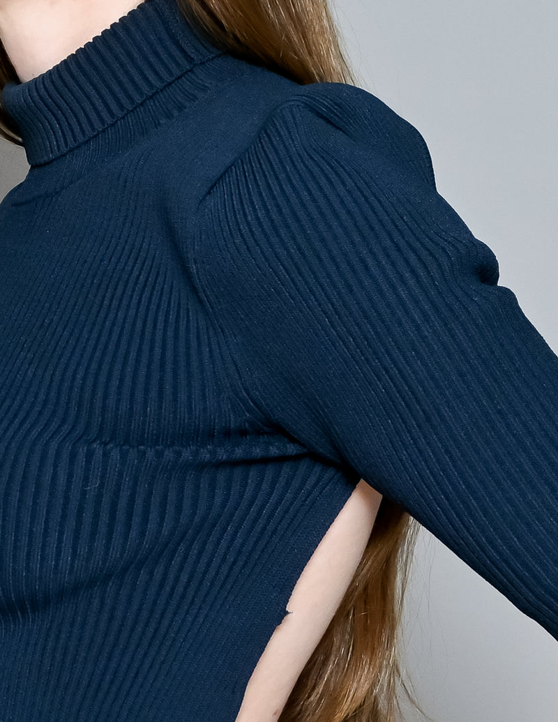 PETER DO Open-back Ribbed-knit Turtleneck Top (S)