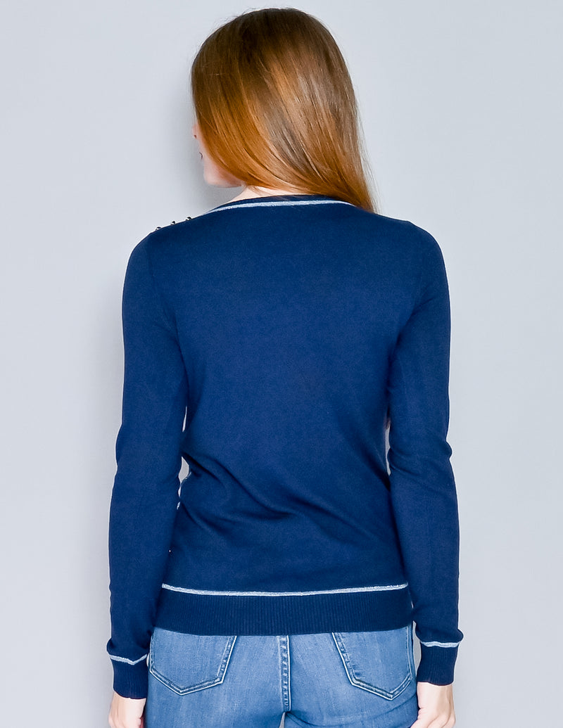 MARELLA SPORT Blue Knit Metallic Pattern Sweater (S)