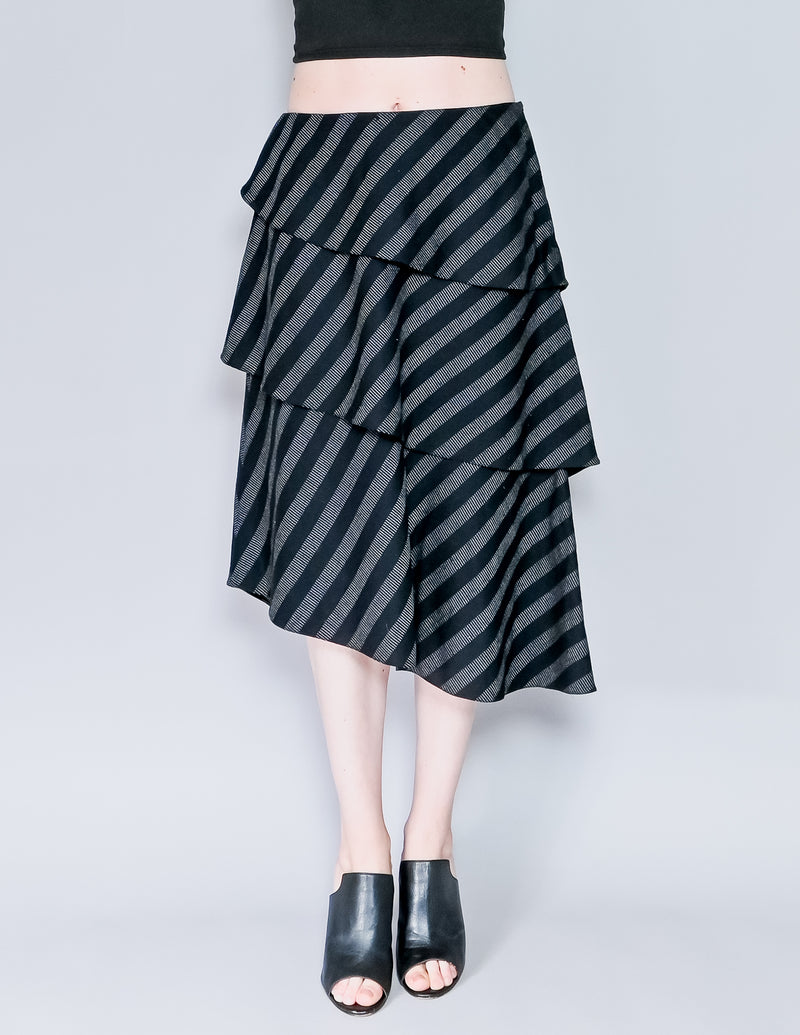 GIORGIO ARMANI Striped Tiered Midi Skirt (10)