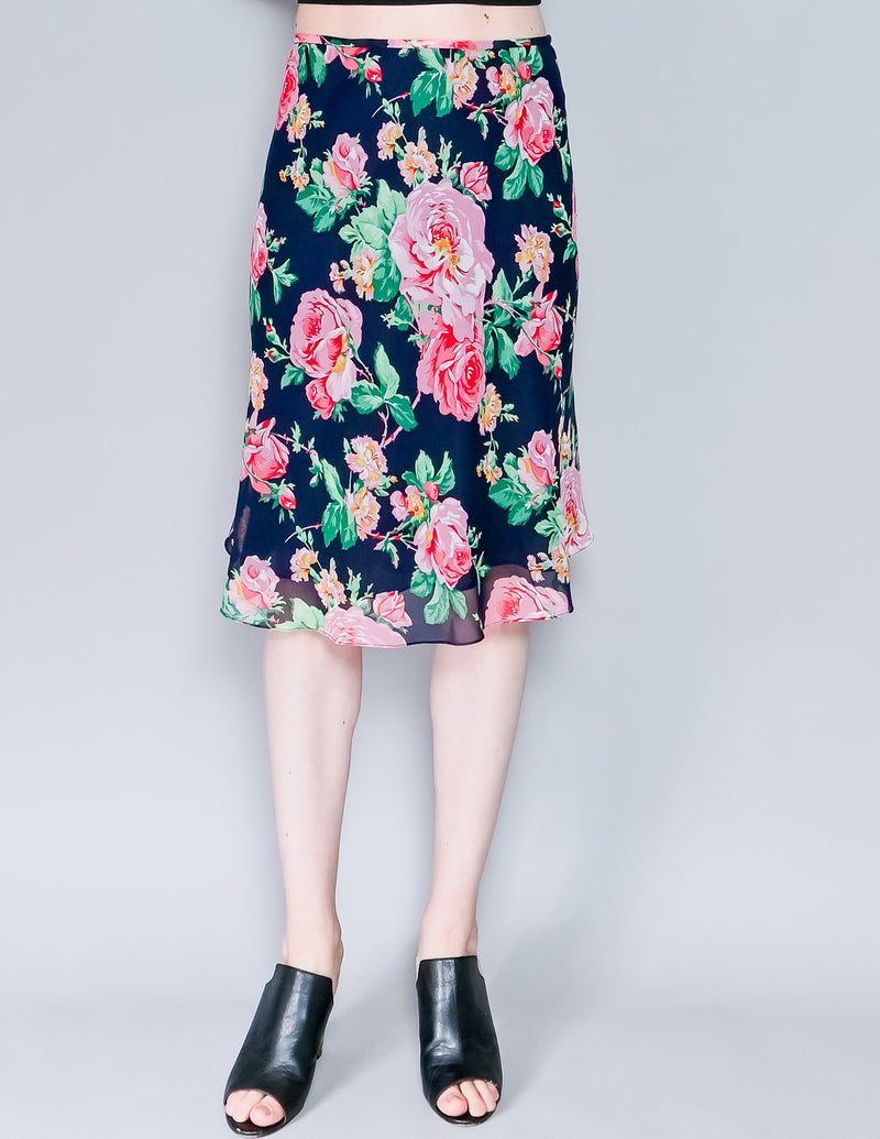 LAUREN Ralph Lauren Silk Floral Roses Print Skirt NWT (12)