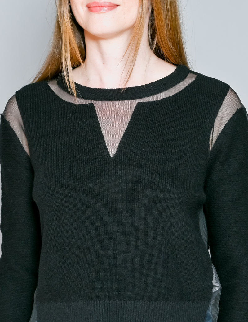 DIESEL Sheer Detail Black Wool Cotton Knit Sweater (S)