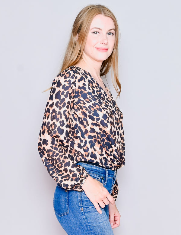 AMANDA UPRICHARD Leopard Long-Sleeve Bodysuit (S)