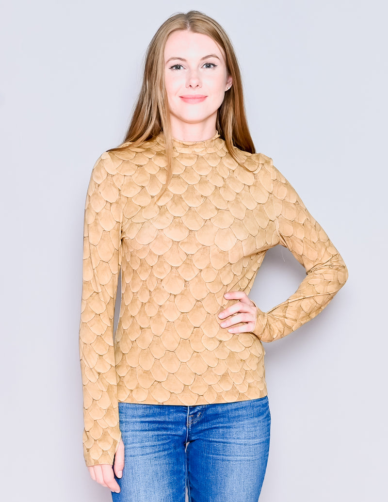 BURBERRY Beige Fish Scale Stretch Mockneck Top (L)
