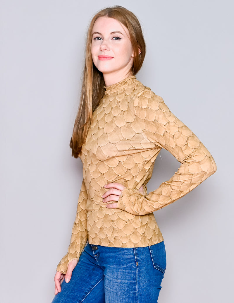 BURBERRY Beige Fish Scale Stretch Mockneck Top (L)