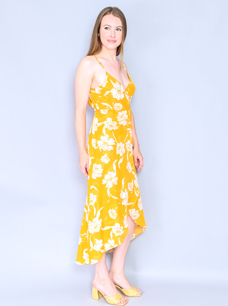 SHOW ME YOUR MUMU Floral Yellow Meghan Wrap Dress (Size M)