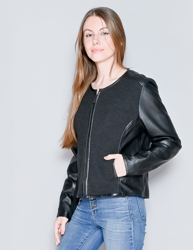 EILEEN FISHER Wool and Leather Zipper Jacket (M)