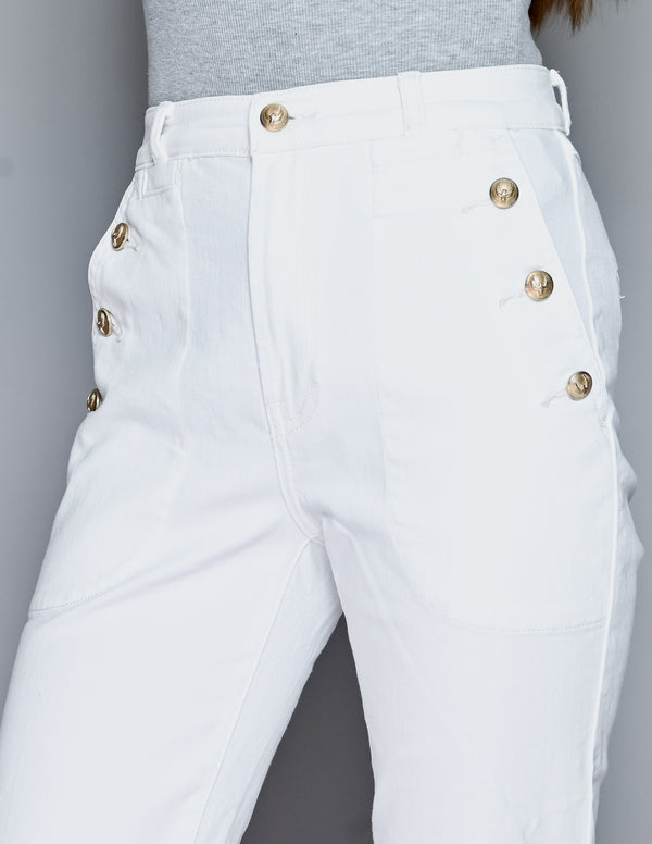 7 FOR ALL MANKIND White Welt & Button High Waist Flare Jean (26)