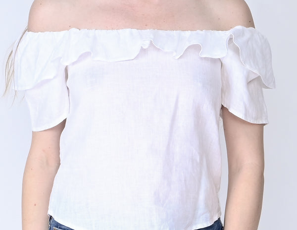 REFORMATION White Off-The Shoulder Ruffle Top (Size XS)