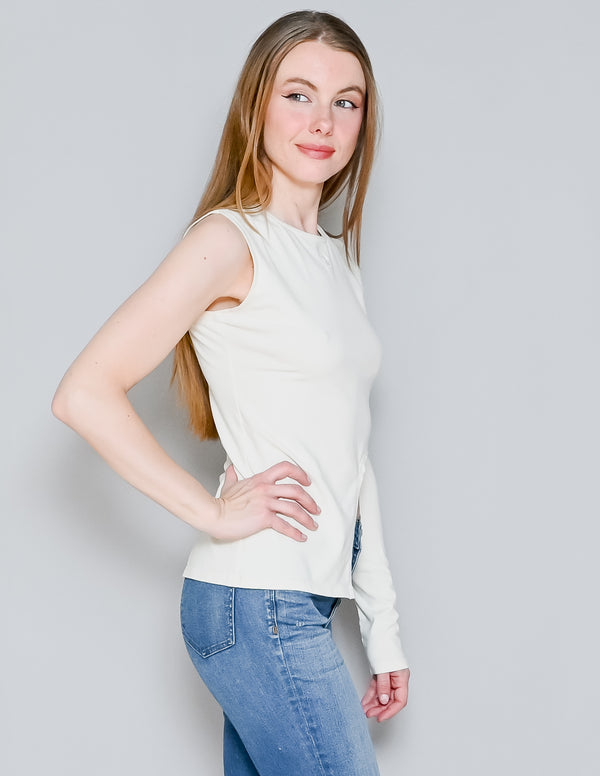 JEU ILLIMITE Off-White Cutout Monogram Top (S/M)