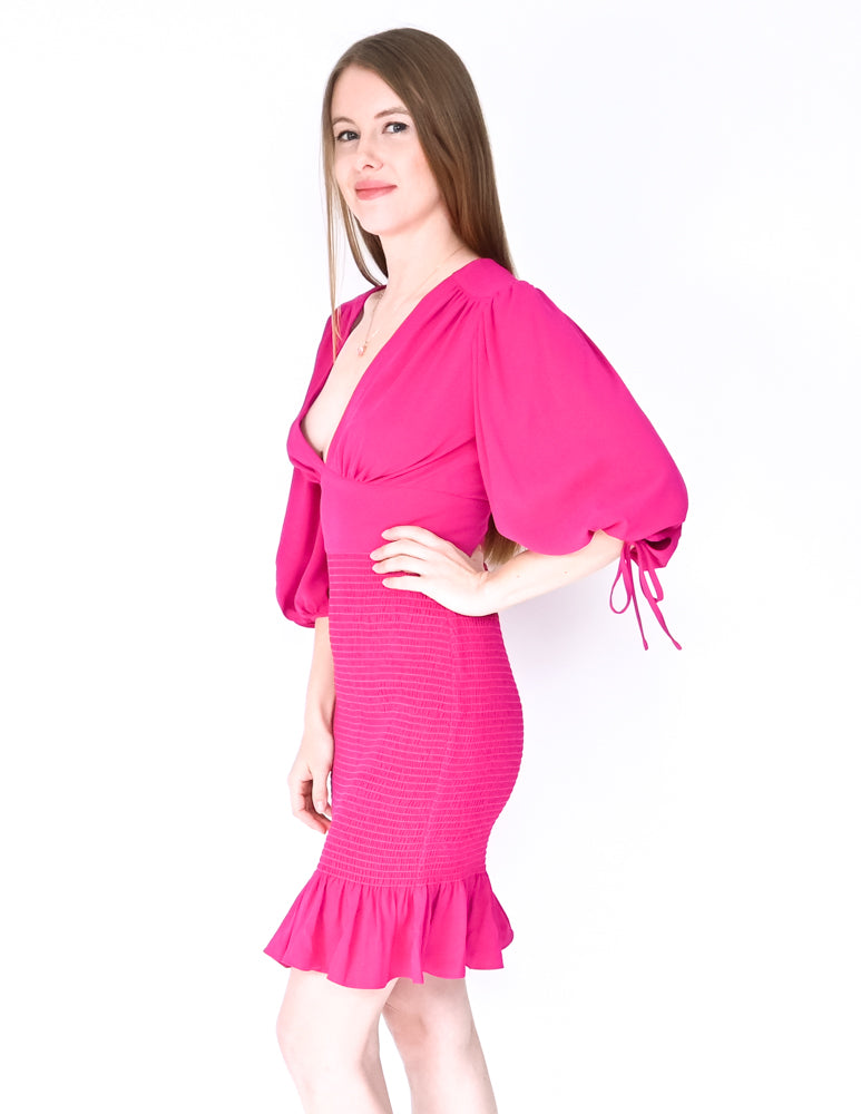 AMANDA UPRICHARD Pink Gala Smocked Mini Dress (Size S)