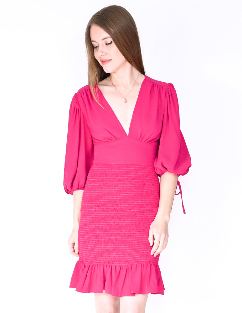 AMANDA UPRICHARD Pink Gala Smocked Mini Dress (Size S)