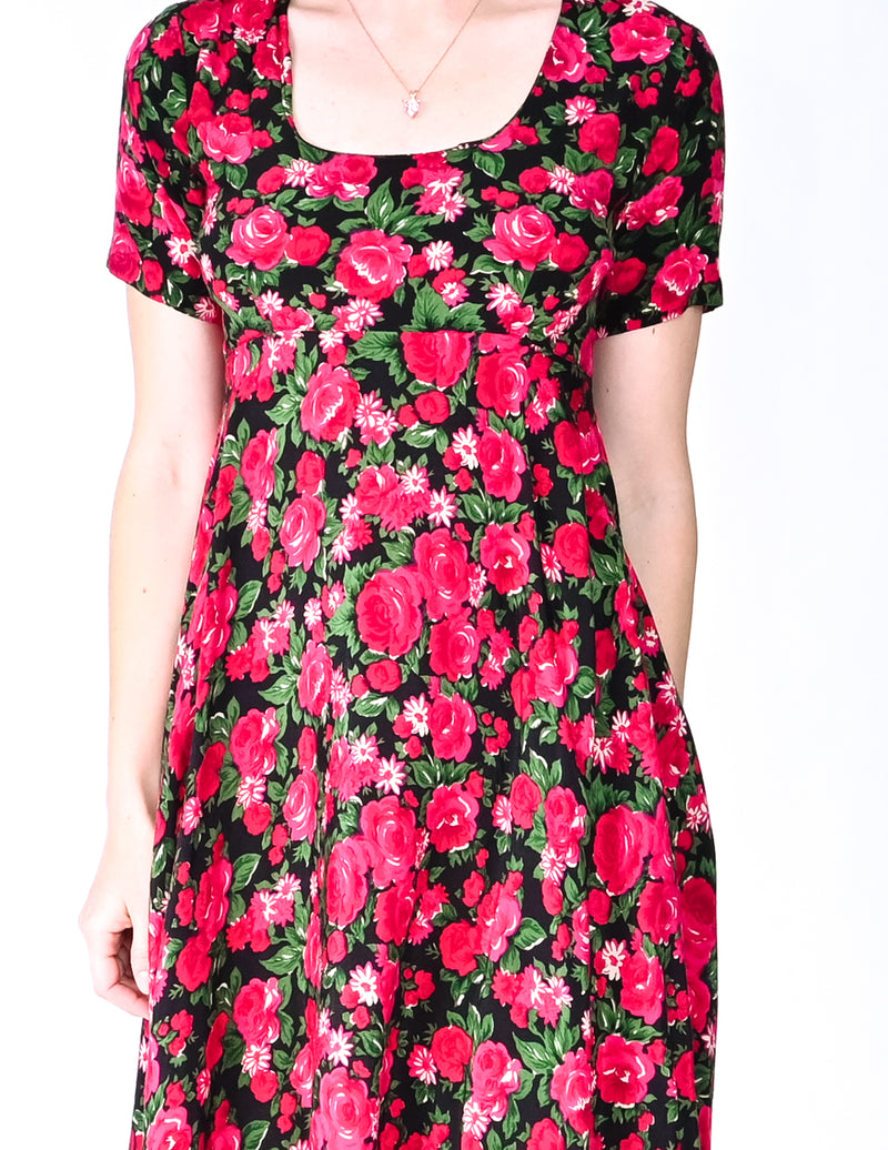 VINTAGE Contempo Casuals Roses Print Dress (Size S)