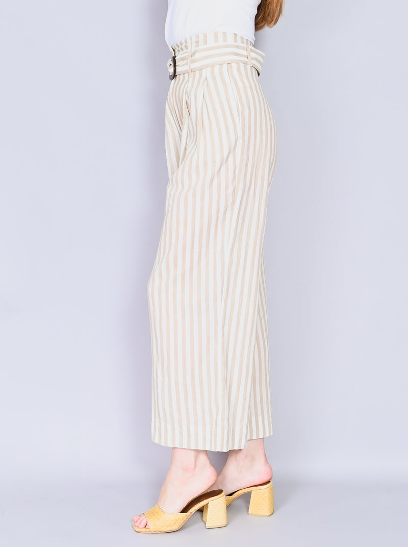 NANUSHKA Cotton Linen Striped Wide Leg Crop Pants (XS)