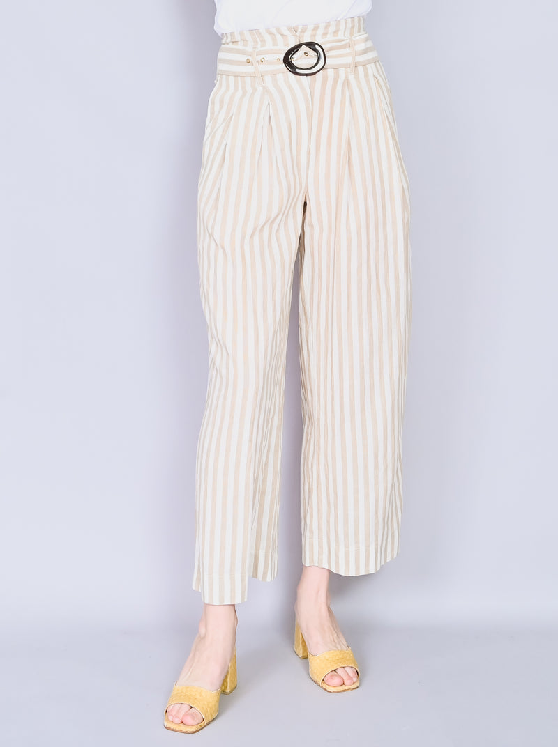 NANUSHKA Cotton Linen Striped Wide Leg Crop Pants (XS)