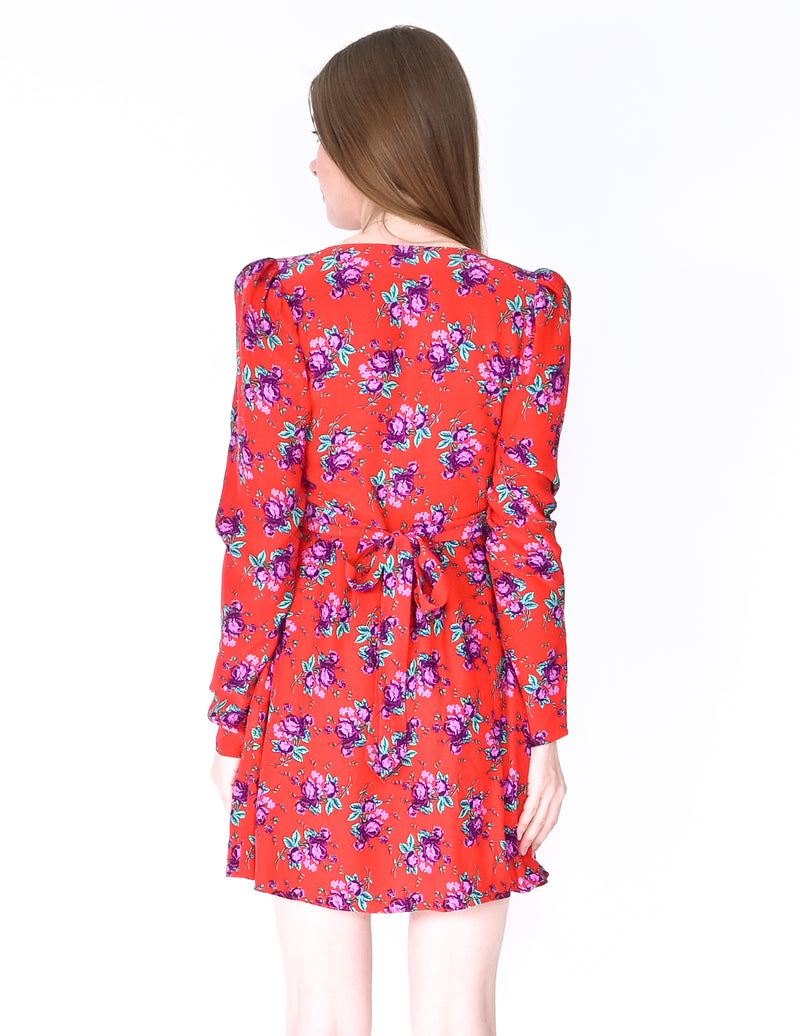 BETSEY JOHNSON Silk Puff-Shoulder Floral Dress (Size 2)