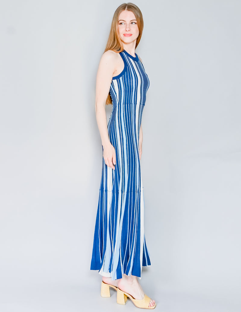 MAEVE Anthropologie Lisanne Knit Blue Stripe Maxi Dress (XS)