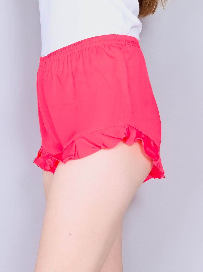 AMANDA UPRICHARD Pink Silk Ruffle Mini Shorts (S)