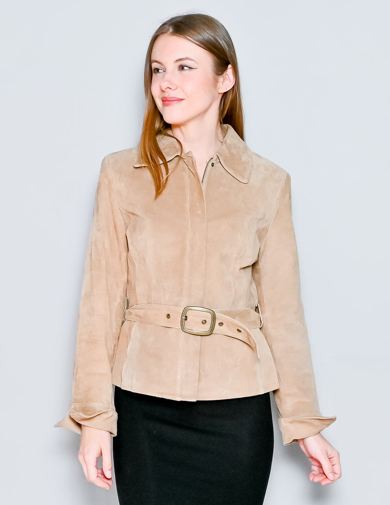 VINTAGE Context Leather Suede Tan Jacket with Belt (8)