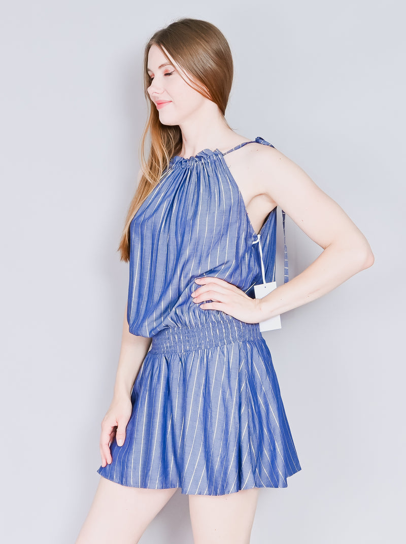 AMANDA UPRICHARD Blue Smocked Waist Mini Dress (S)