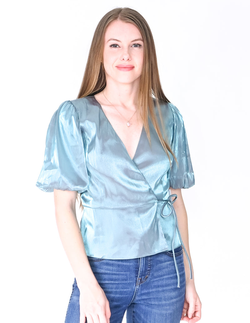 AMANDA UPRICHARD Blue Puff-Sleeve Maggie Top NWT (Size S)