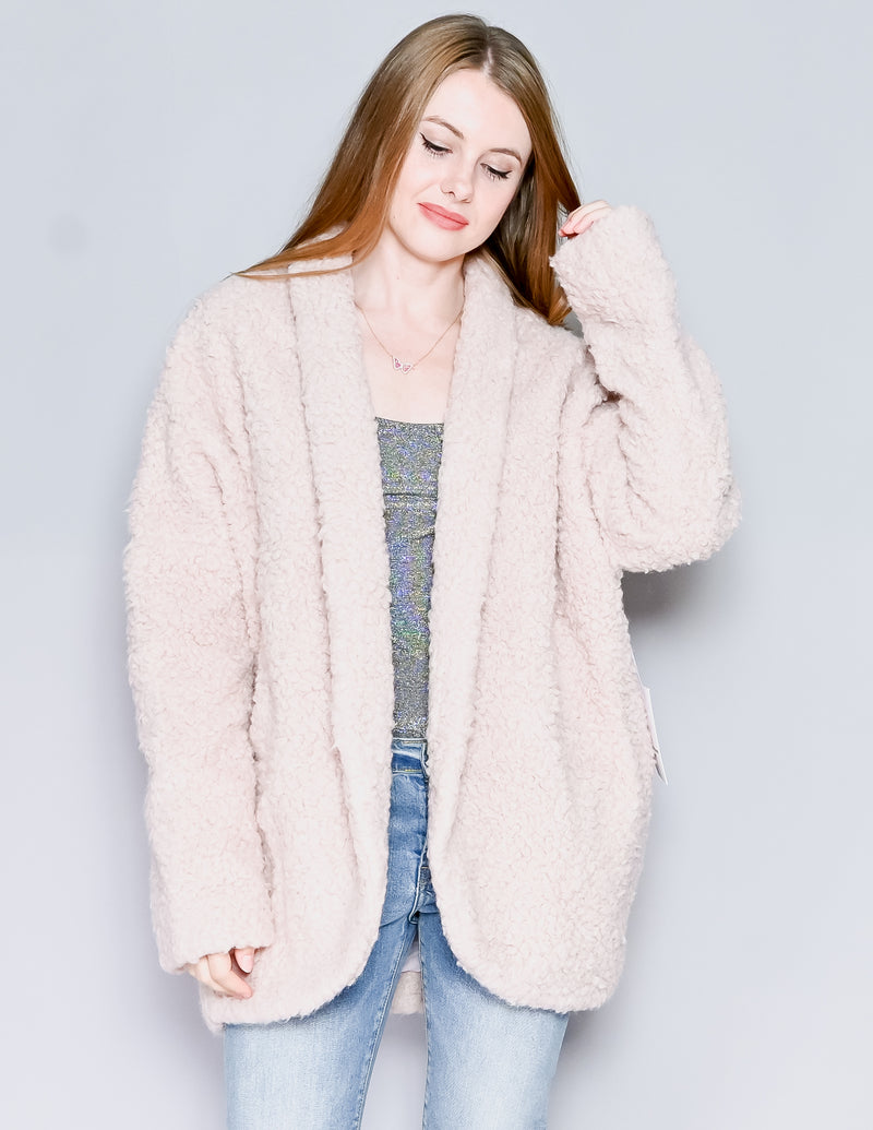 AMANDA UPRICHARD Blush Pink Teddy Coat (S)