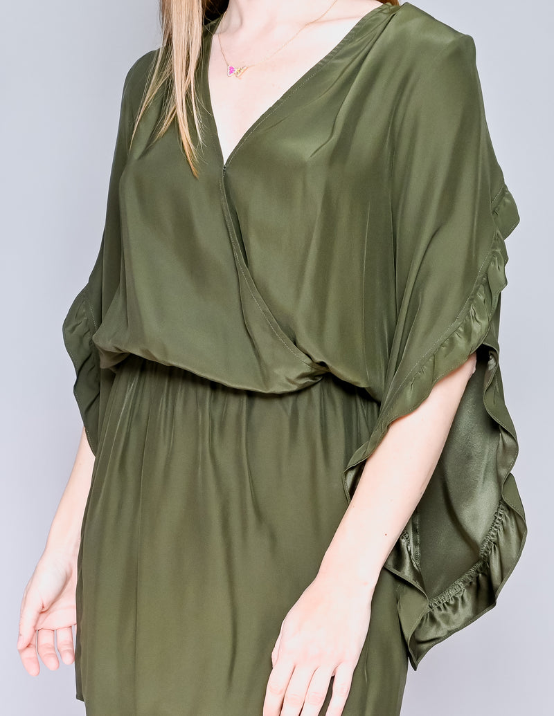 AMANDA UPRICHARD Green Silk Reverie Dress (S)