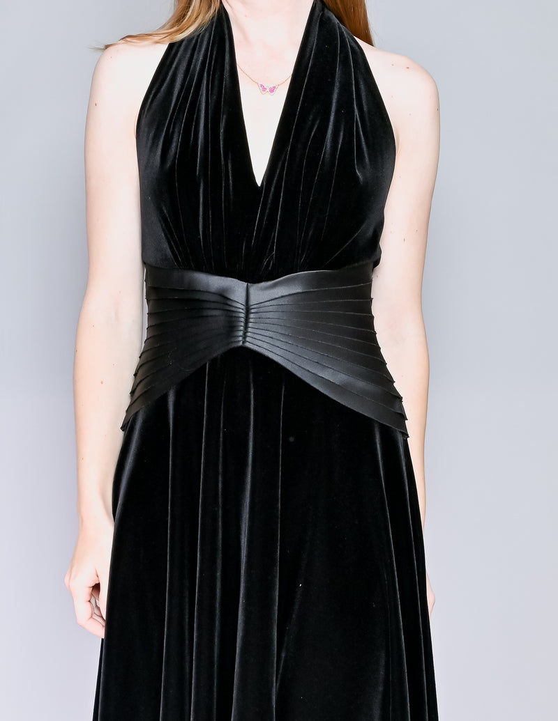 VINTAGE Tadashi Black Velvet Halter Dress (6)