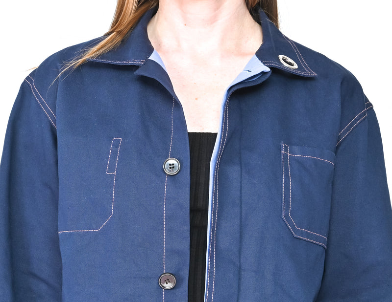 MARNI Italy Cotton Linen Boxy Blue Jacket (Size IT 40/ US 4)