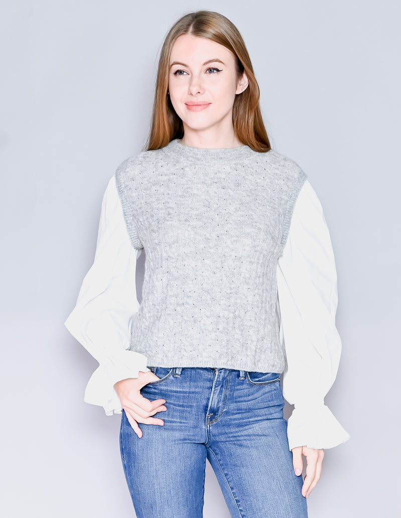 SOMETHING NAVY Shirt-Sleeve Gray Sweater (S)