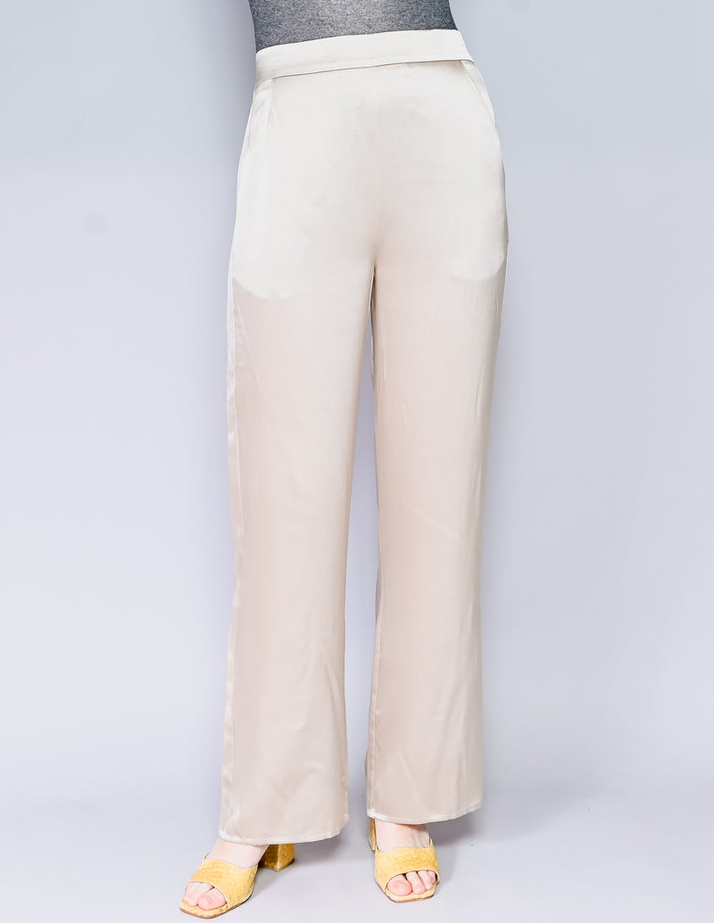 AAIZÉL Silk-Satin Latte Beige Pants (S)