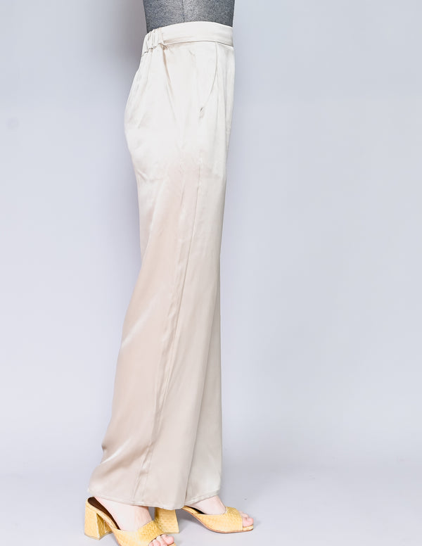 AAIZÉL Silk-Satin Latte Beige Pants (S)