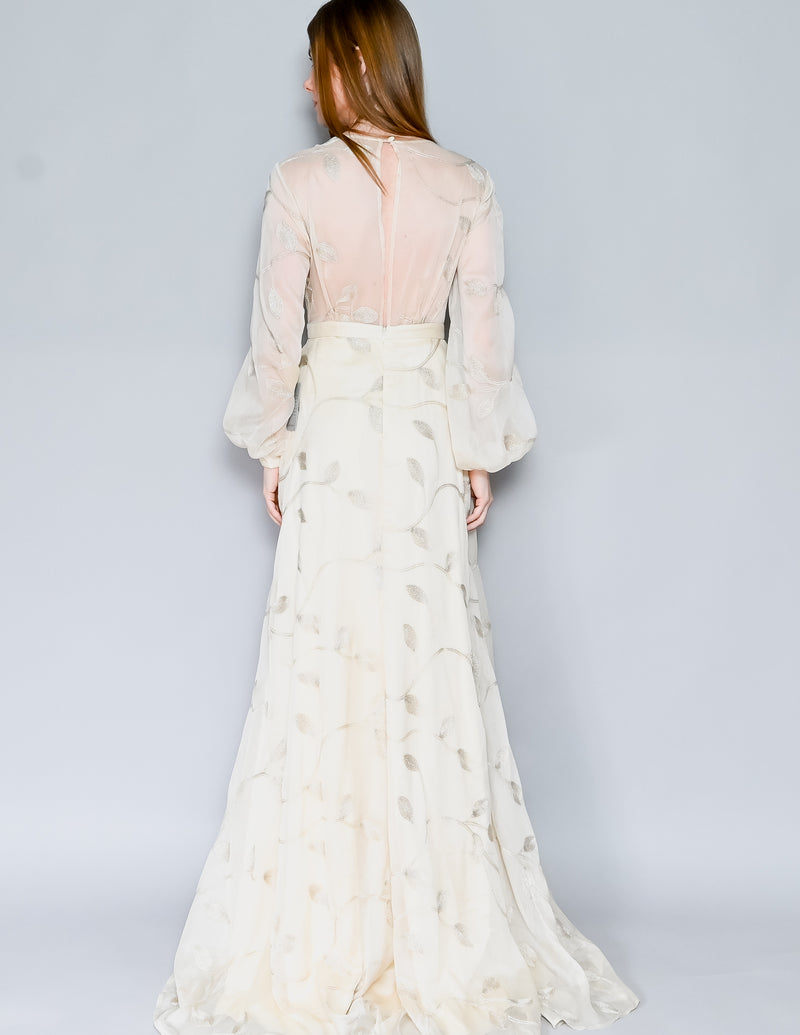 JOANNA AUGUST Gwen Embroidered Long Sleeve Wedding Dress In Cream NWT (2)