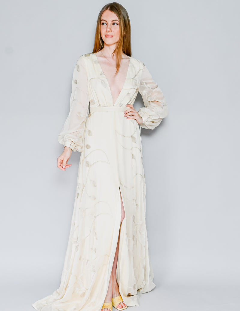 JOANNA AUGUST Gwen Embroidered Long Sleeve Wedding Dress In Cream NWT (2)