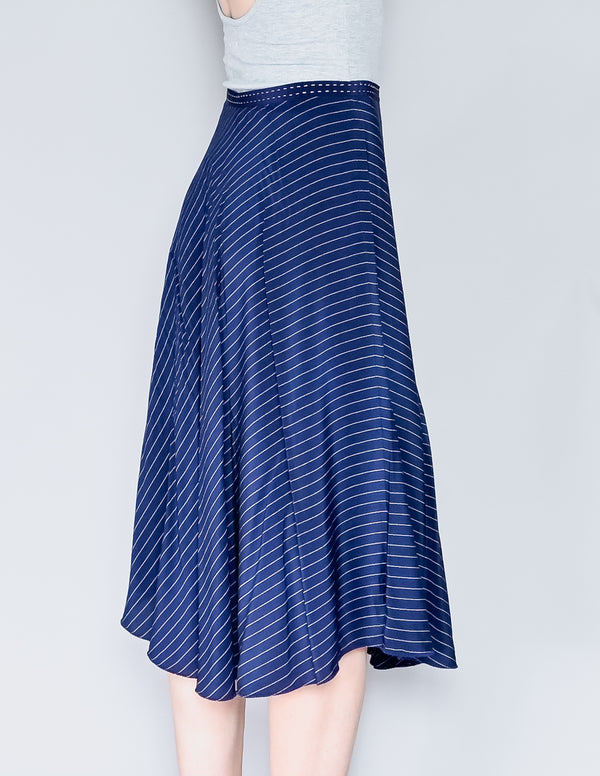 PHILOSOPHY Di Alberta Ferretti Pinstripe Blue Silk Skirt (4)
