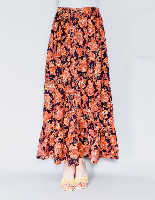 VINTAGE Floral Paisley Print Maxi Skirt (S)