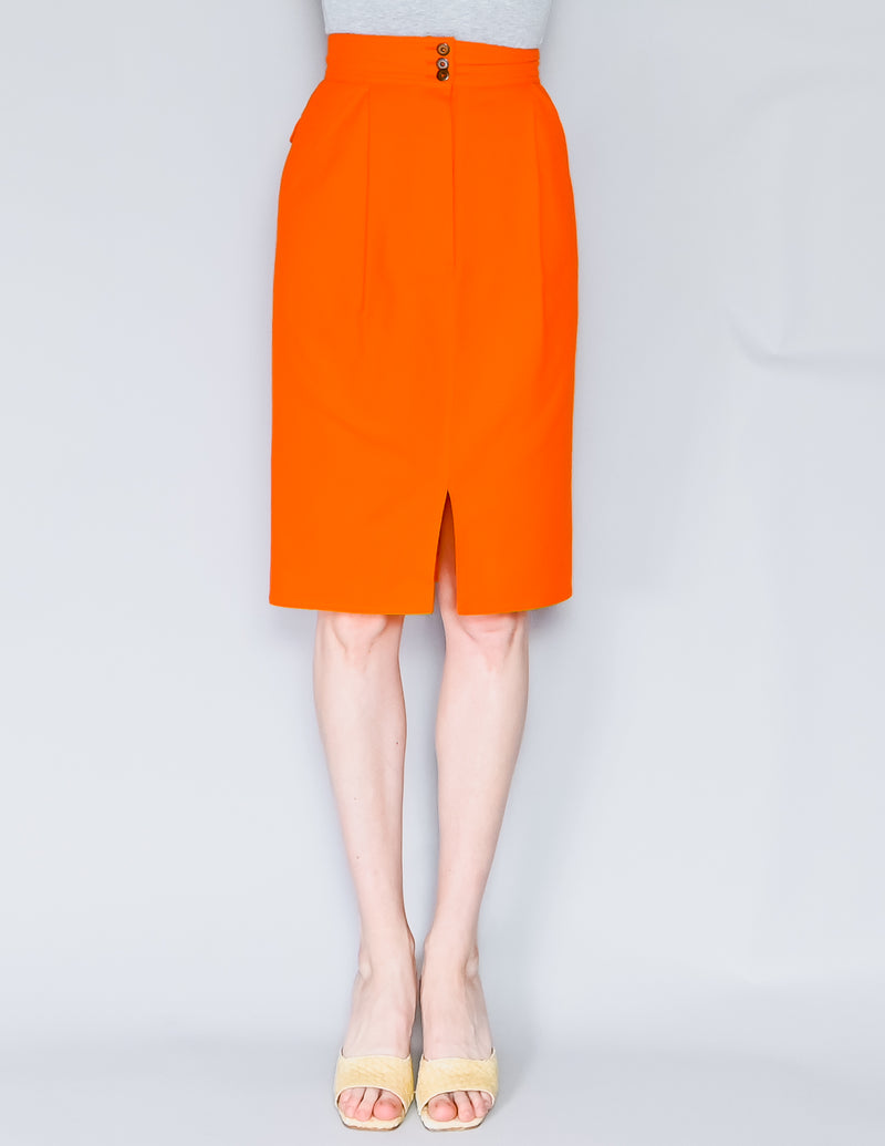 VINTAGE Charles Jourdan Paris Orange-Red Wool Skirt (XXS)