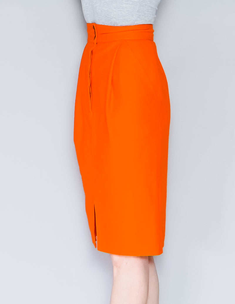VINTAGE Charles Jourdan Paris Orange-Red Wool Skirt (XXS)