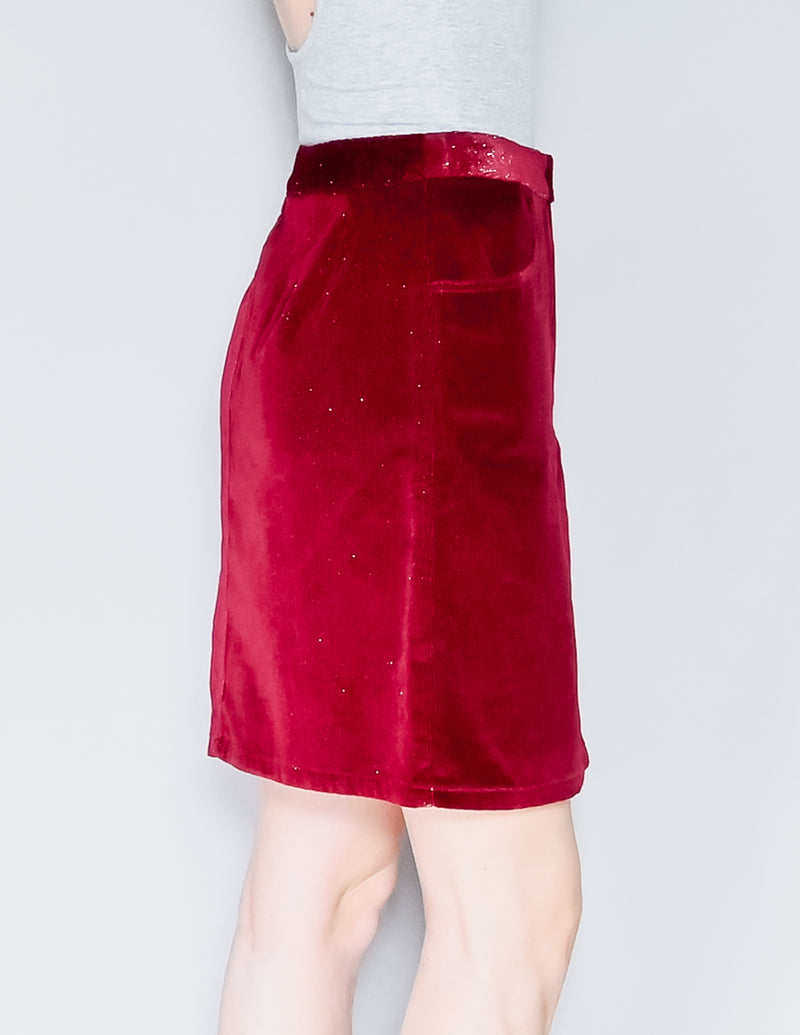 ANNA SUI Burgundy Shimmer Velvet Mini Skirt (2)
