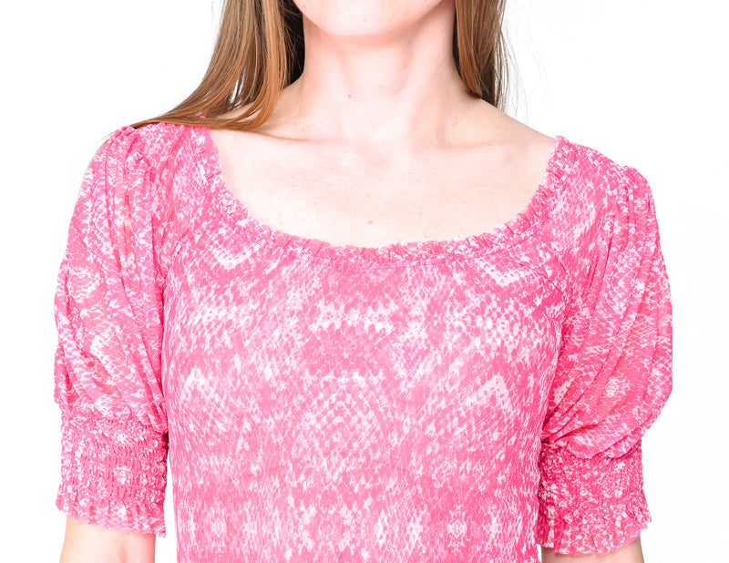 AMANDA UPRICHARD Pink Stretch Mesh Savoy Bodysuit (Size S)