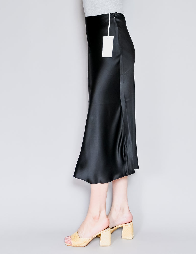 AMANDA UPRICHARD Paulina Black Silk Satin Midi Skirt (S)
