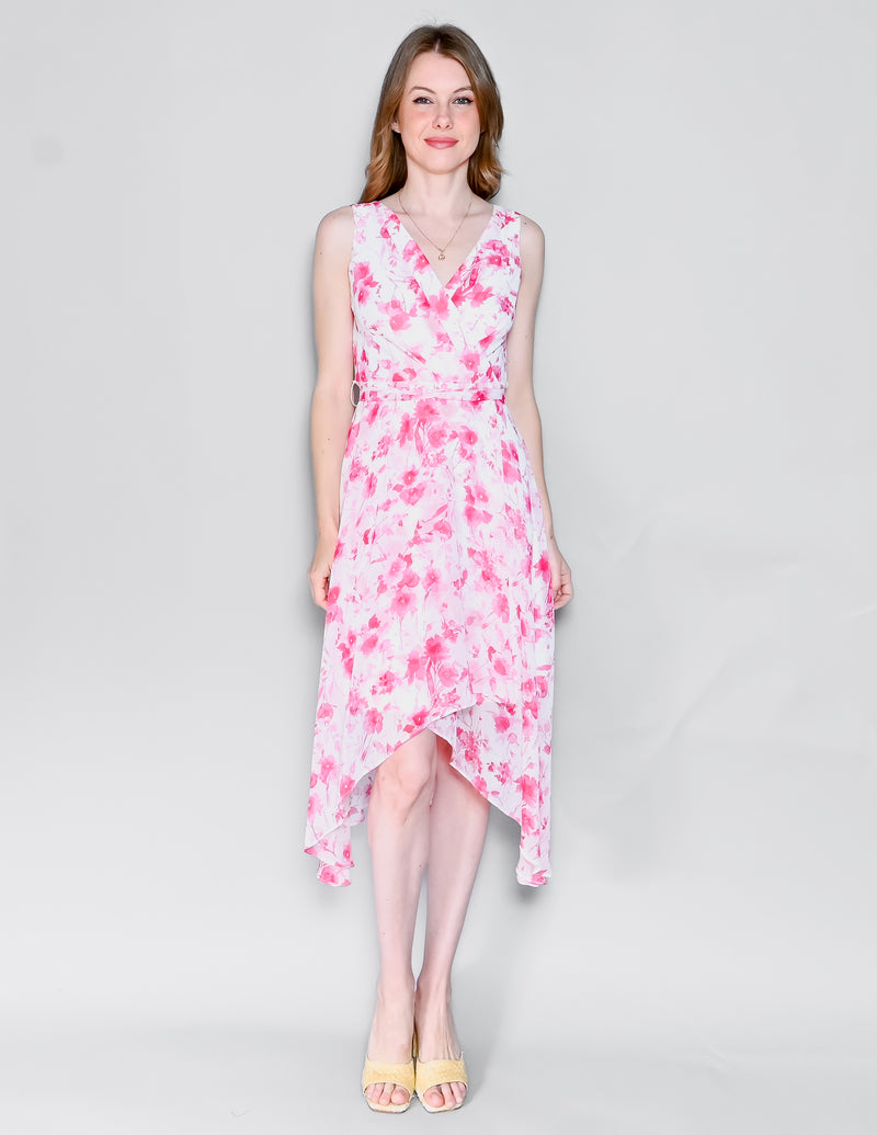 KARL LAGERFELD White Pink Flaral Whimsical Midi Dress (2)