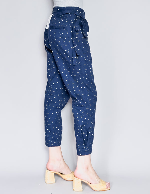 SOMETHING NAVY Sydney Side Tie Denim Pants - Navy Floral (8)